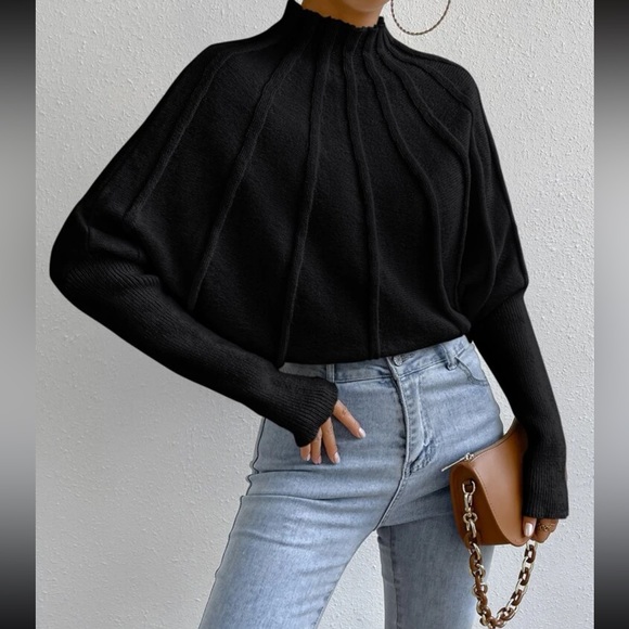 Contrast Trim Batwing Sleeve Sweater